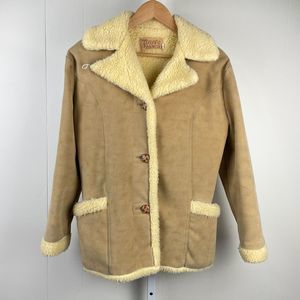 Vintage Town N Ranch Shearling Coat Vegan Vinyl‎ Suede Faux Fur Womens Medium